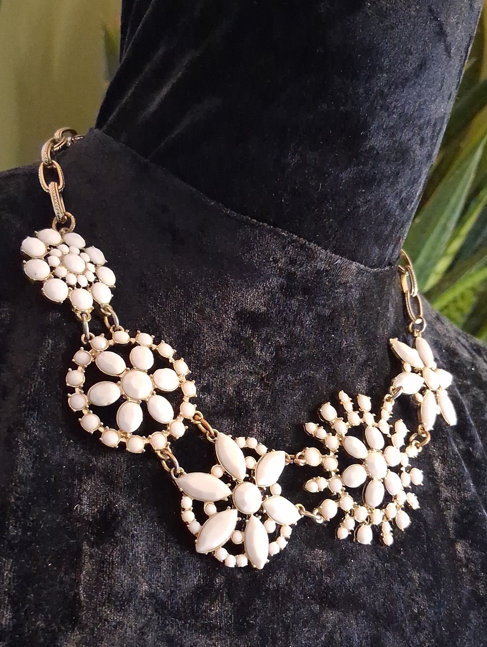 J. Crew White Floral Cluster Statement Necklace with Gold-Tone Chain